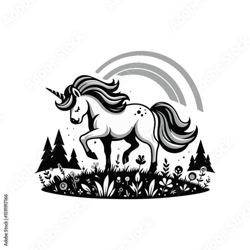 A unicorn foal with a rainbow mane