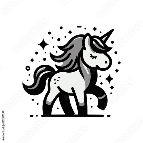  A unicorn foal with a rainbow mane