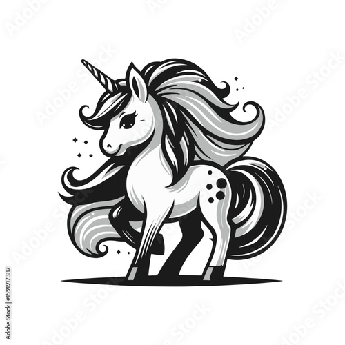 A unicorn foal with a rainbow mane