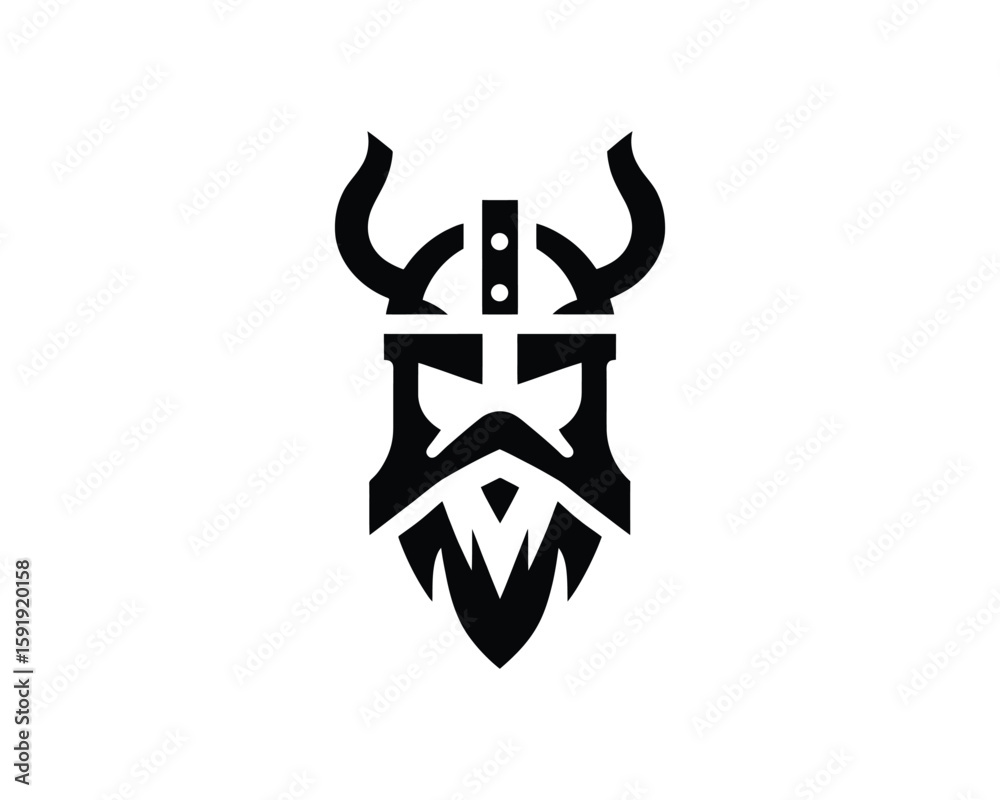 Obraz premium Bold Viking Warrior Helmet Crest Design in Minimalist Vector Style