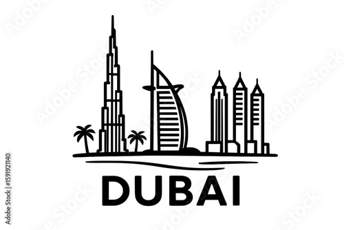 Dubai skyline with iconic towers and palm trees