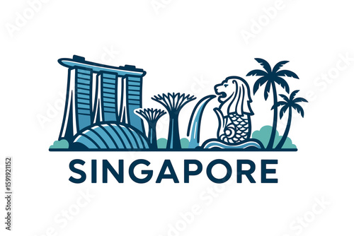 Singapore skyline with iconic landmarks and tropical design