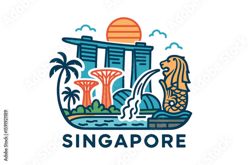 Singapore skyline with iconic landmarks and tropical design