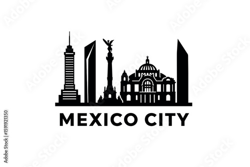 Mexico City skyline with Ángel de la Independencia and historic buildings