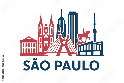 São Paulo skyline with cathedral, bridge and iconic buildings