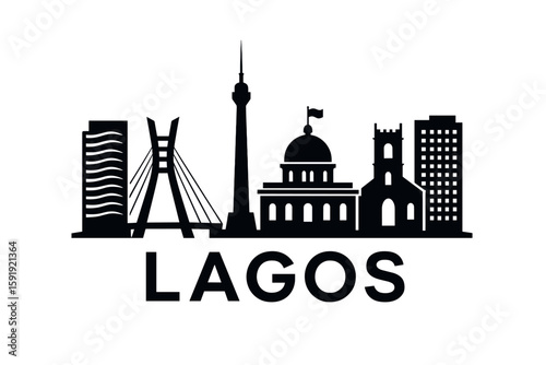 Lagos skyline with mosque, bridge and modern architecture