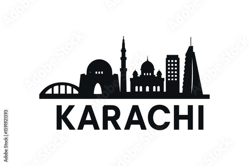 Karachi skyline with Mazar-e-Quaid, mosque and city landmarks
