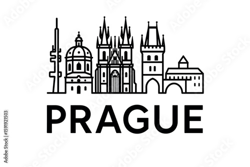 Prague skyline with Charles Bridge and Gothic towers silhouette