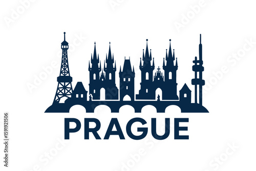 Prague skyline with Charles Bridge and Gothic towers silhouette