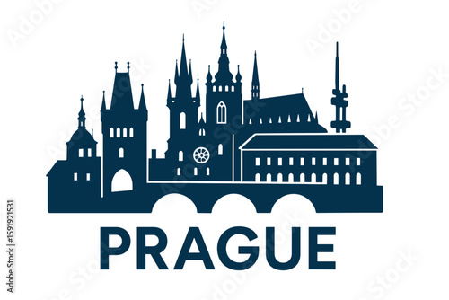 Prague skyline with Charles Bridge and Gothic towers silhouette