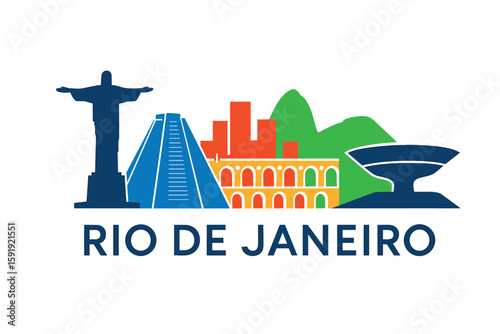 Rio de Janeiro skyline with Christ, Sugarloaf and colorful landmarks