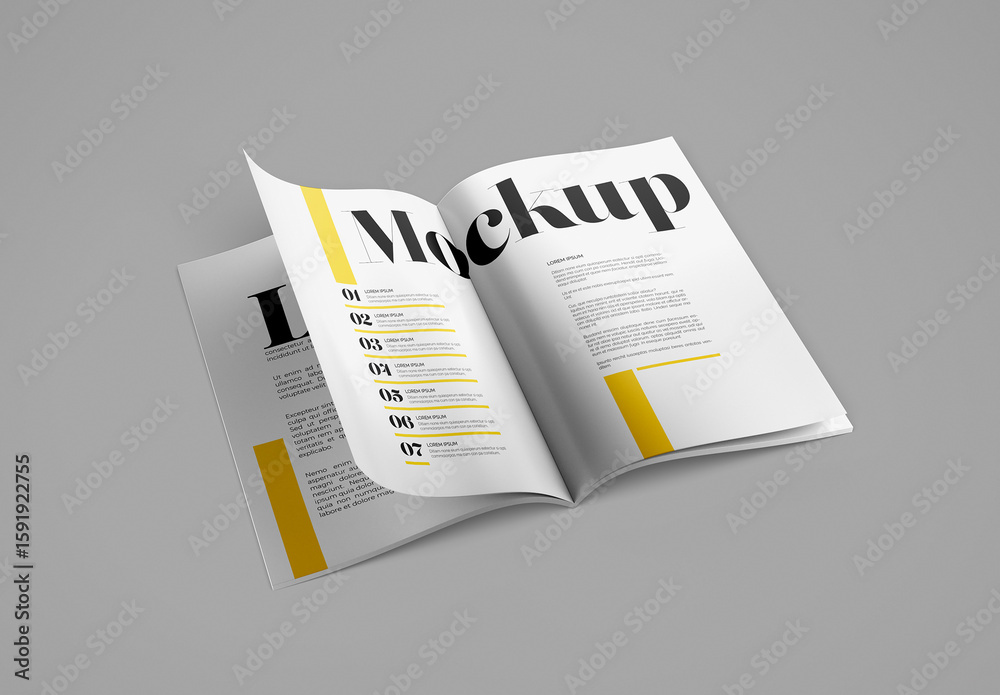 Open Magazine Mockup With Folded Page Stock Template | Adobe Stock