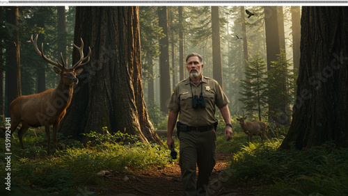 A Forest Ranger's Path Protecting Wildlife and Nature's Beauty in a Serene Redwood Forest