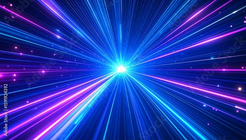 Abstract radial burst of vibrant neon light