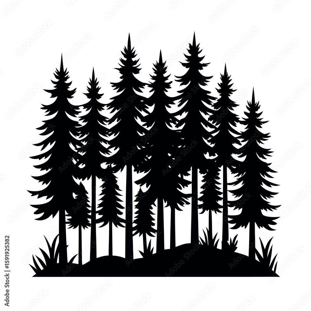 Obraz premium Lush woodland with trees forming peaceful canopy Line Art Vector illustration