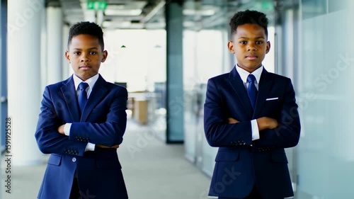 Confident Young Businessmen: Two Boys in Suits, Ready for Success