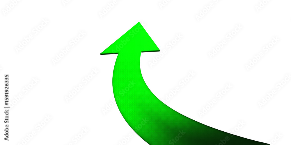 A bright green curved arrow pointing upwards on a stark black background space A bright green curved arrow pointing upwards on a stark black background space