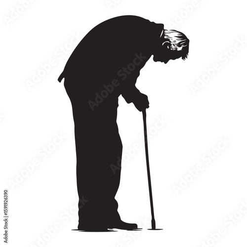 old man silhouette vector illustration, old man vector, Minimalist Walking Oldman vector, Silhouette of an old man, with a cane, 