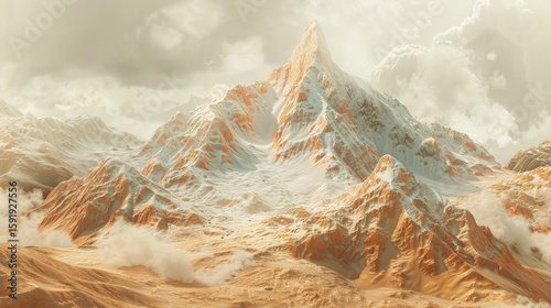 Mountain Peaks with Golden Hue, Generative AI Illustration