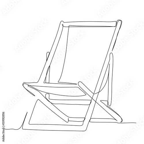 Sun lounger isolated on white background. Continuous line drawing. Vector illustration in line art style.