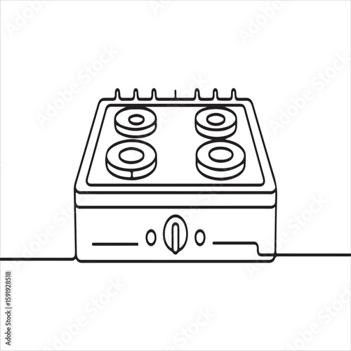 Simple line drawing of a four burner gas stove top on a white background