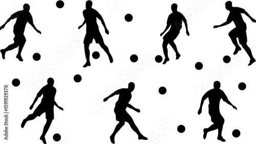 Wallpaper Mural Silhouettes of soccer players in action with scattered balls on a white background in a pattern Torontodigital.ca