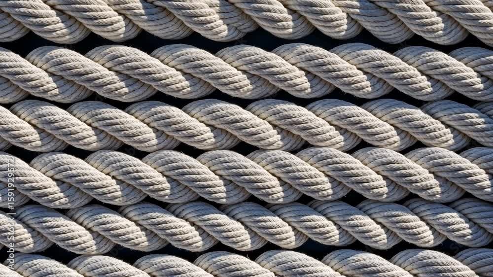 Close-up of twisted rope reveals intricate patterns and textures emphasizing durability and craftsmanship in natural materials