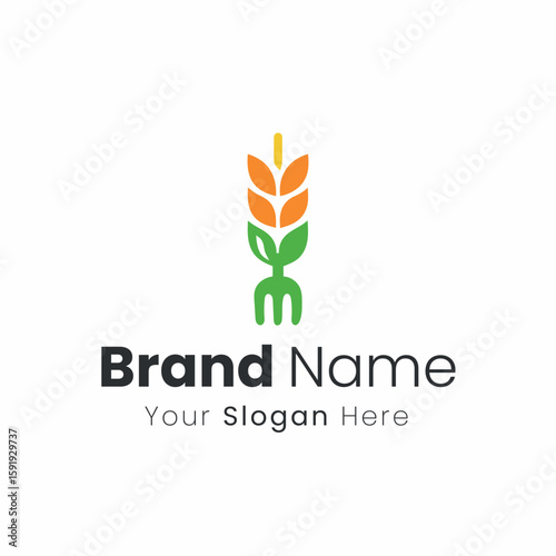 Creative Wheat Fork Logo Design for Organic Food and Agriculture Brands