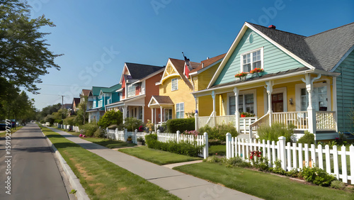 Colorful houses neighborhood street real estate homes for sale residential area suburban living family homes