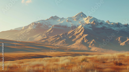 Mountain Peaks with Golden Hue, Generative AI Illustration