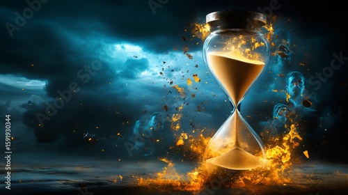 Burning hourglass symbolizing fleeting time and lost souls
