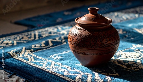 Wallpaper Mural Earthenware pot on patterned rug Torontodigital.ca
