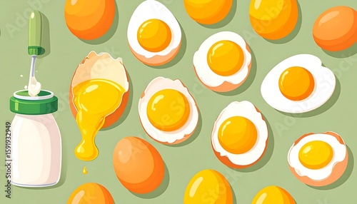 Wallpaper Mural Eggs, yolk, and a milk bottle Torontodigital.ca