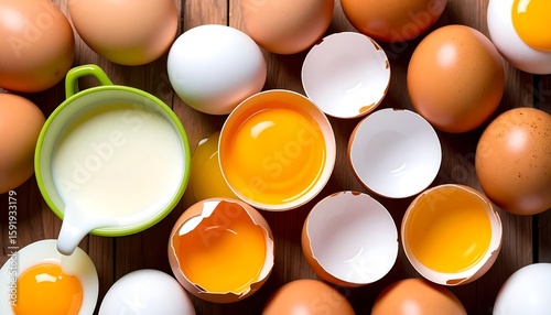 Wallpaper Mural Eggs, yolks, and milk on a wooden surface Torontodigital.ca