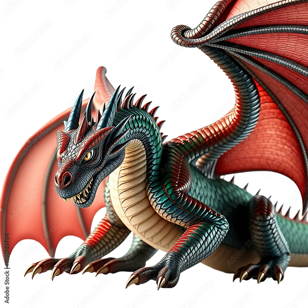 Obraz premium Detailed Red And Black Dragon Fantasy Creature Digital Art