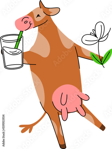 Cow Character with Milk