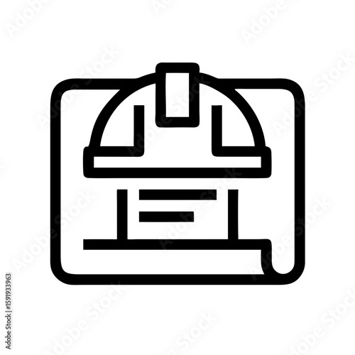 Construction helmet with a blueprint design illustration for engineering projects. Construction helmet placed over construction blueprint, showcases project, safety, and planning.