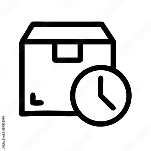 Delivery box with a clock symbolizing time sensitive shipping. This delivery box represents time-sensitive package shipment, showing parcel and clock icon for deadline delivery.