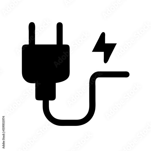 Depiction of electric bolt with a plug on white background. Electric bolt with a plug symbolizes energy and electricity, showcasing connection and power source.