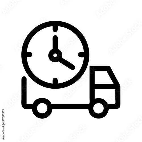 Clock with delivery truck signifies timely service, showing efficient distribution and fast shipping. Clock with delivery truck icon represents punctual transportation and reliable courier service.