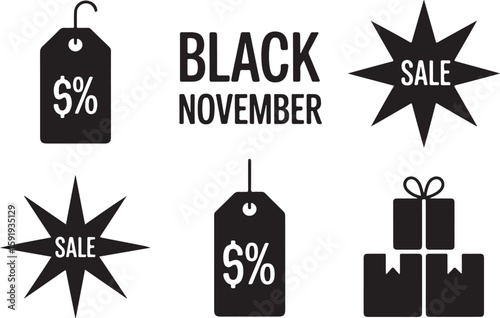  Black November Sale Icons - Discount Tags and Promotional Graphics