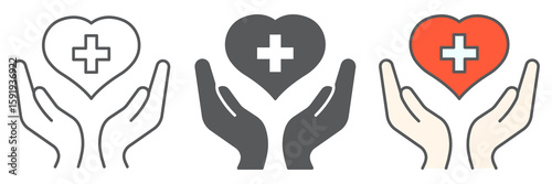 Health care icon collection, AIDS and giving love, heart with hands sign vector set graphics, editable stroke linear icon, eps 10