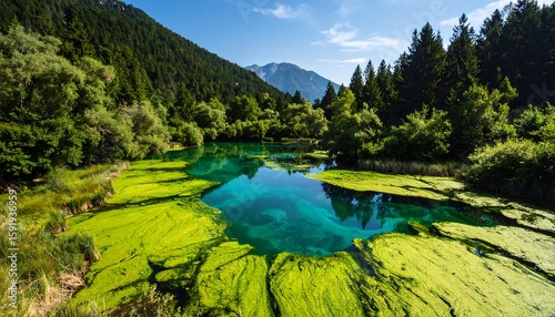 Wallpaper Mural Emerald water, lush forest, tranquil valley Torontodigital.ca
