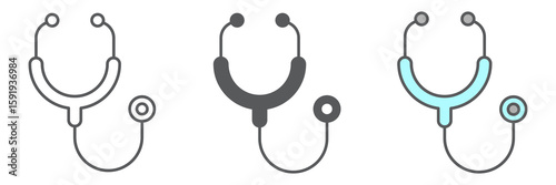 Stethoscope icon collection, medical and doctor, physical examination sign vector set graphics, editable stroke linear icon, eps 10