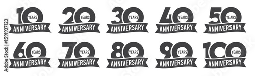 Set of anniversary logo flat black color isolated on transparent background for celebration moment