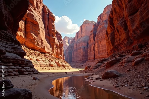 Dramatic Wadi Al Disah canyon, towering sandstone cliffs, texture, vista