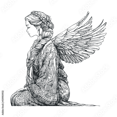 Elegant angelic figure with wings in serene pose