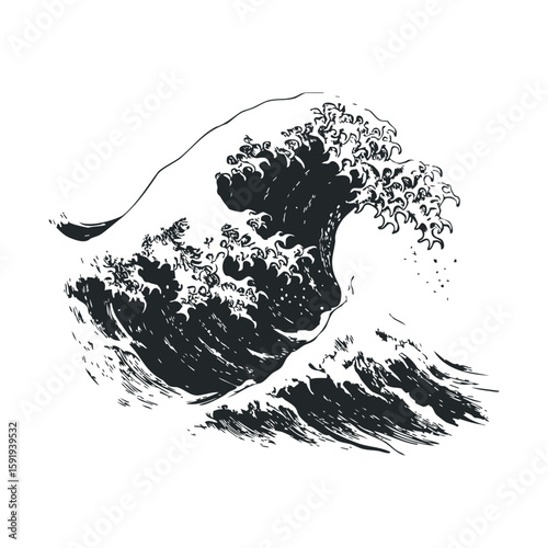 Powerful ocean wave crashing on shore during stormy weather
