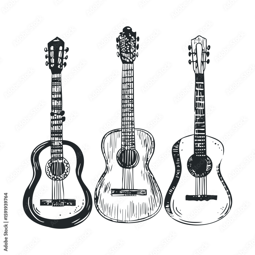Obraz premium Vintage guitar collection for music enthusiasts and art projects