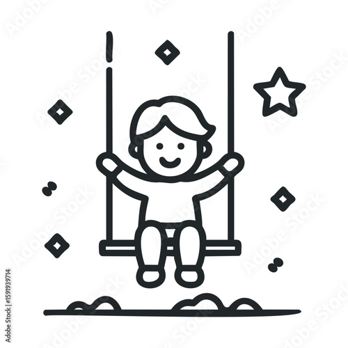 Joyful child swinging under starry sky during playful evening